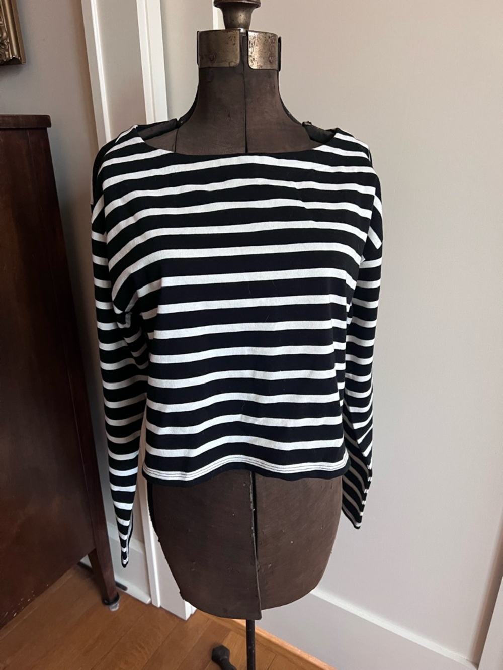 J.Crew Black & White Striped Mariner Top |  Cropped Fit | Size S | NWOT